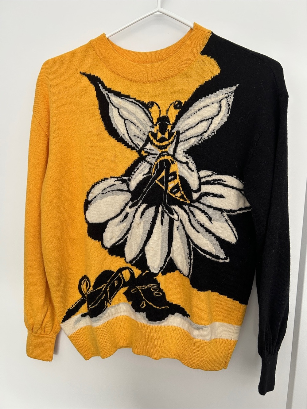 Yellow & Black Floral Bee Crewneck Sweater - Women